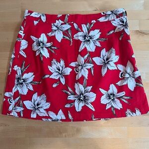 Forever 21 Sz M Red/Floral Tropical Resort Wear Beach Luau Stretch Mini Skirt